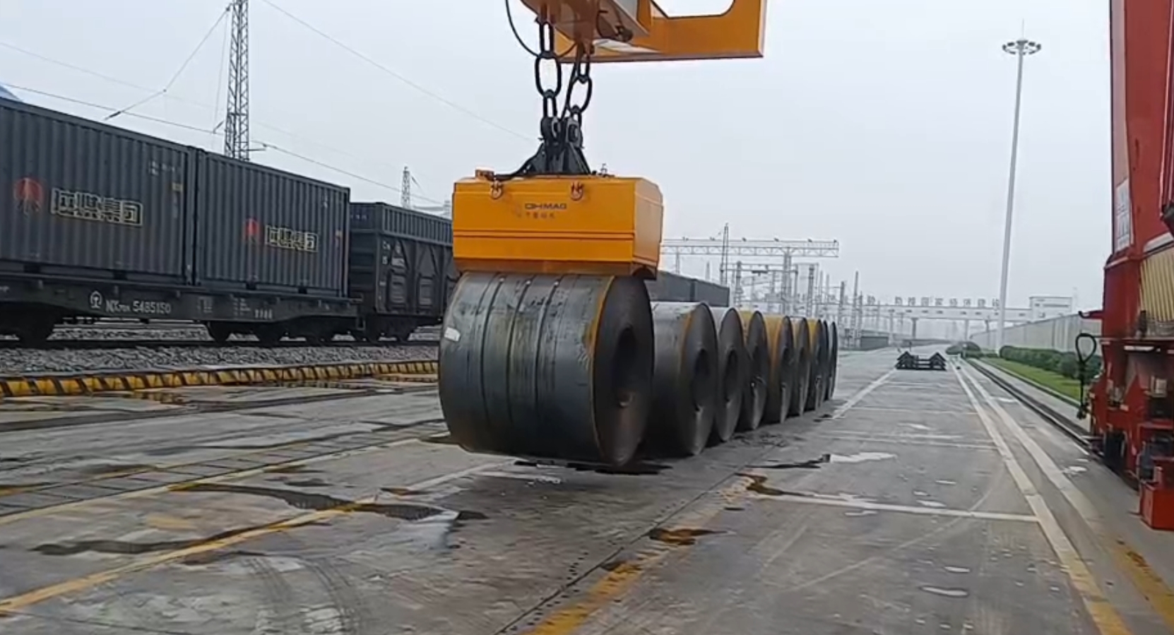 千豪電永磁吊具港口裝卸鋼卷，鋼帶卷